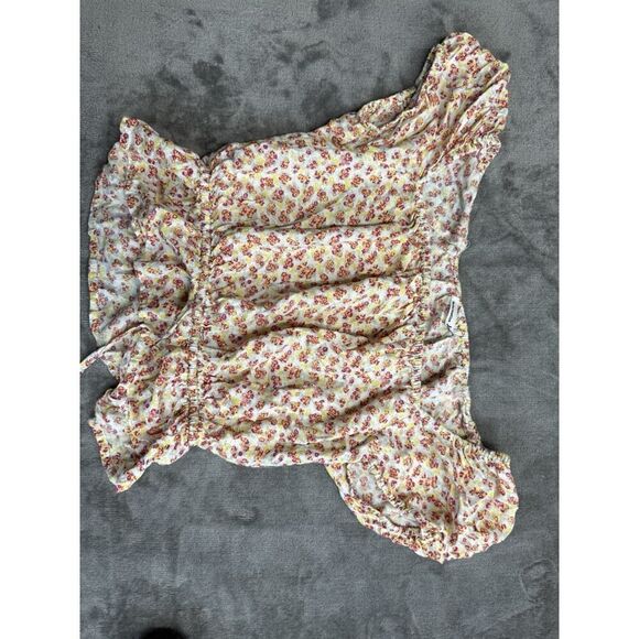 Reformation Lenny Top Carnation Ditsy Floral Square Neck Cinch Waist Blouse XS - Picture 4 of 13